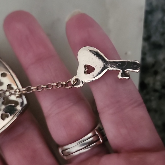 Heart Lock and Key Gold Tone Chain Pendant Necklace - Picture 3 of 16